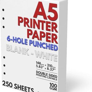 A5 Blank Paper 6-Hole Punched 250 Sheets